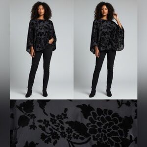 Basically Me Black Velvet Burnout Batwing Top Women’s S/M Oversized Blouse USA